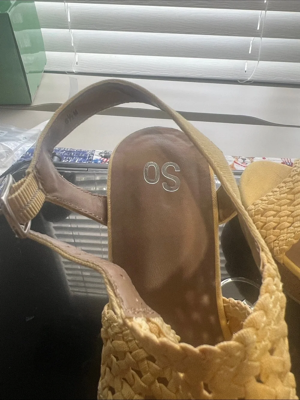 SO Mustard Yellow Woven Cork Wedge Sandals
